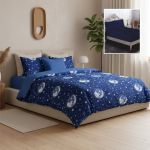 Lenjerie de pat finet Galaxy 6 piese, cu cearceaf elastic, albastru