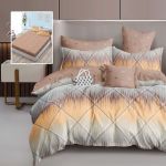 Lenjerie de pat finet 6 piese crem, cu cearceaf elastic, model Inimioare