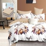 Lenjerie de pat finet 6 piese crem, cu cearceaf elastic, Pene