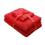 Set prosoape 3 piese roșu 500 GSM din bumbac, SomnArt