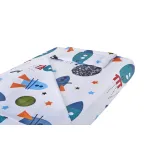 Lenjerie pentru patut bebe SomnART Rachete, 3 piese, bumbac 100%, 60x120 cm