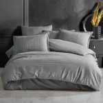 Lenjerie de pat 1 persoana din bumbac damasc 100%, 3 piese, gri