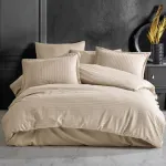 Lenjerie de pat XXL 2 persoane din bumbac damasc 100%, 4 piese, cappuccino