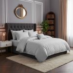 Lenjerie de pat pentru 2 persoane XXL, Bumbac Damasc 100%, 4 piese, Cearceaf pat 240x260, Cearceaf pilota 200x230, Fete de perne 50x70 x 2, gri