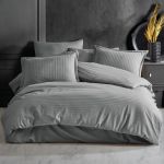 Lenjerie de pat XXL 2 persoane, bumbac damasc 100%, 4 piese, gri