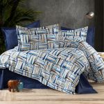 Lenjerie de pat 4 piese din bumbac Ranforce albastra, 200x230, RNFN 251