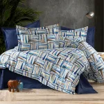 Lenjerie de pat 4 piese din bumbac Ranforce albastra, 200x230, RNFN 251