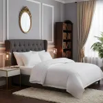 Lenjerie de pat XXL 2 persoane din bumbac damasc 100%, 4 piese, alb