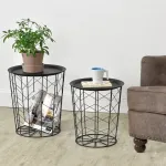 Set 2 mese laterale metalice negre Cerisey cu blat detașabil