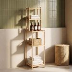 Etajeră de baie Anun din bambus natur, 128x30x30 cm, 4 rafturi