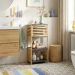 Raft de baie Kydesby din bambus, natur/gri, 83x38,5x30 cm