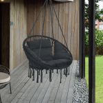 Hängesessel Kailua Max. 150 kg Indoor Outdoor mit Kissen Schwarz casa.pro