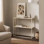 Consolă pentru hol Strömstad cu 2 polițe, din oțel, culoare camel