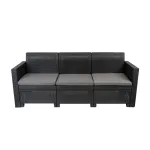 Canapea de grădină Leziter Nero, 3 locuri, efect ratan, grafit