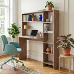 Birou cu raft integrat Onega, 143x114x40 cm, aspect lemn