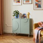 Comodă living Holea cu 2 uși, verde salvie, 75x70x34 cm