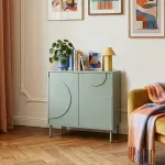 Comodă living Holea cu 2 uși, verde salvie, 75x70x34 cm