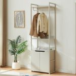 Dulap cuier pentru hol cu bara haine si polite, gri, 200x61x40 cm