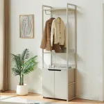 Dulap cuier pentru hol cu bara haine si polite, gri, 200x61x40 cm