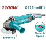 Polizor unghiular TOTAL 125 mm, 1100W, viteza variabila