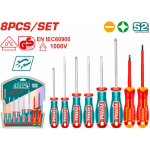 Set șurubelnițe TOTAL 8 piese, izolate 1000V, Phillips și drepte