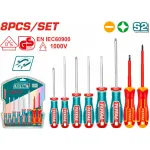 Set șurubelnițe TOTAL 8 piese, izolate 1000V, Phillips și drepte