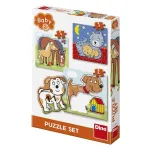 Puzzle bebe cu animăluțe jucăușe, 3, 4 și 5 piese, Dino, 2-4 ani
