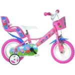 Bicicletă pentru copii 12 inch Peppa Pig cu roți ajutătoare și coșuleț