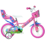 Bicicletă pentru copii 12 inch Peppa Pig cu roți ajutătoare și coșuleț
