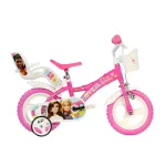 Bicicletă pentru copii 12 inch Barbie roz, cu roți ajutătoare și coș