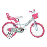 Bicicletă pentru copii 16 inch Hello Kitty, cu roți ajutătoare și coșuleț