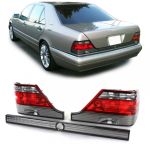 Lumini spate din sticlă clară roșii negre cu bandă de blocare, potrivite pentru Mercedes S W140 94-98 Performance AutoTuning