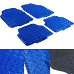 Set covorase din cauciuc pentru mașină 4 bucăți Aspect tablă cu carouri din aluminiu Universal Cromat Albastru Performance AutoTuning