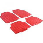 Set covorase din cauciuc pentru mașină 4 piese Aspect placă de aluminiu cu carouri Universal Cromat Roșu Performance AutoTuning