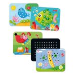 Joc mozaic din lemn cu animalute, sabloane si piese colorate