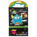 Carte de colorat neon cu 5 carioci, 40 modele - Monstrulet