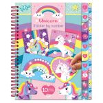Cărticică cu activități și abțibilduri Unicorn, spiralată, 3 ani+