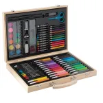 Trusa pentru pictura si desen din lemn, 86 piese, pentru copii