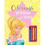 Carte de colorat cu prințese și zâne, 48 pagini, 4 creioane incluse