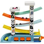 Rampa cu 4 mașinuțe de curse din lemn, garaj și benzinărie, 18 luni+