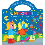 Carte de colorat cu abțibilduri Unicornii în parcul de distracții