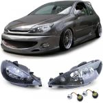 Faruri cu sticlă clară negre H7 H7 + adaptor potrivit pentru Peugeot 206 1998-2008 Performance AutoTuning