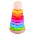 Piramidă din lemn Curcubeul cu 7 inele colorate pentru sortare