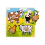 Puzzle din lemn cu 4 animale domestice pentru copii 12 luni+
