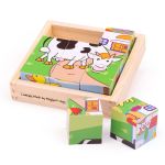 Puzzle cubic din lemn cu animale domestice pentru bebelusi 10 luni+