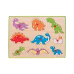Puzzle din lemn cu manere Dinozauri, 9 piese, pentru copii 3-7 ani