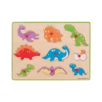 Puzzle din lemn cu manere Dinozauri, 9 piese, pentru copii 3-7 ani
