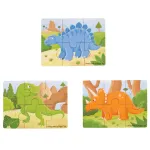 Set 3 puzzle-uri din lemn cu dinozauri pentru copii 2+ ani