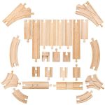 Set sine tren din lemn Bigjigs, 25 piese pentru circuit feroviar