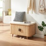 Schuhschrank mit Sitzkissen Tvedestrand 50x80x40 cm Bambus/Beige [en.casa]